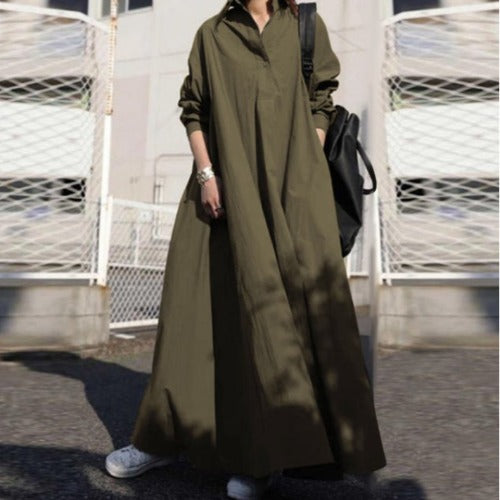 TEEK - Casual  Long Sleeve Linen Dress DRESS theteekdotcom Army Green S 