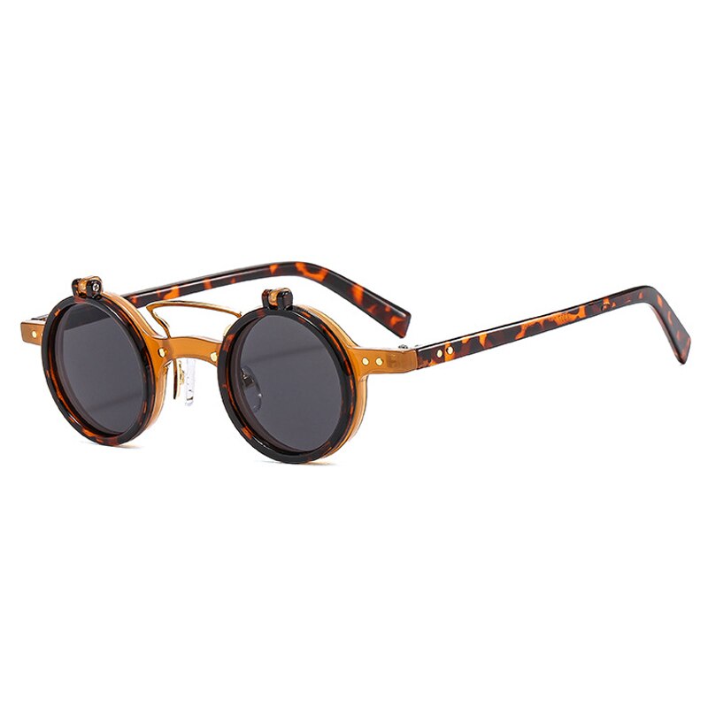 TEEK - Round Punk Double Bridge Sunglasses EYEGLASSES theteekdotcom Tea leopard grey  