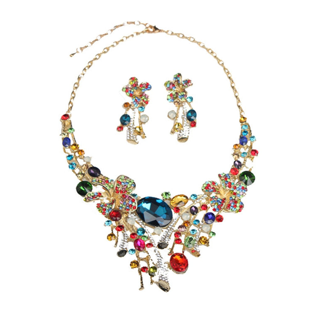 TEEK - Shiny Multicolor CZ Crystal Flower Necklace Earring Set JEWELRY theteekdotcom Default Title  