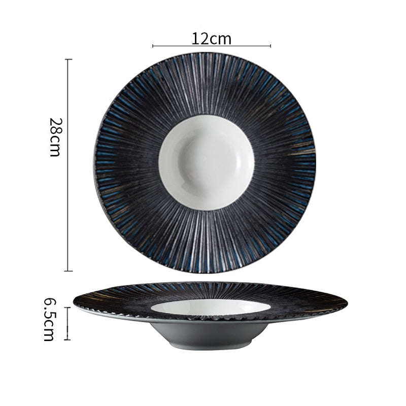 TEEK - Jap Striped Straw Hat Ceramic Dinner Plates HOME DECOR theteekdotcom H-28x6.5cm  