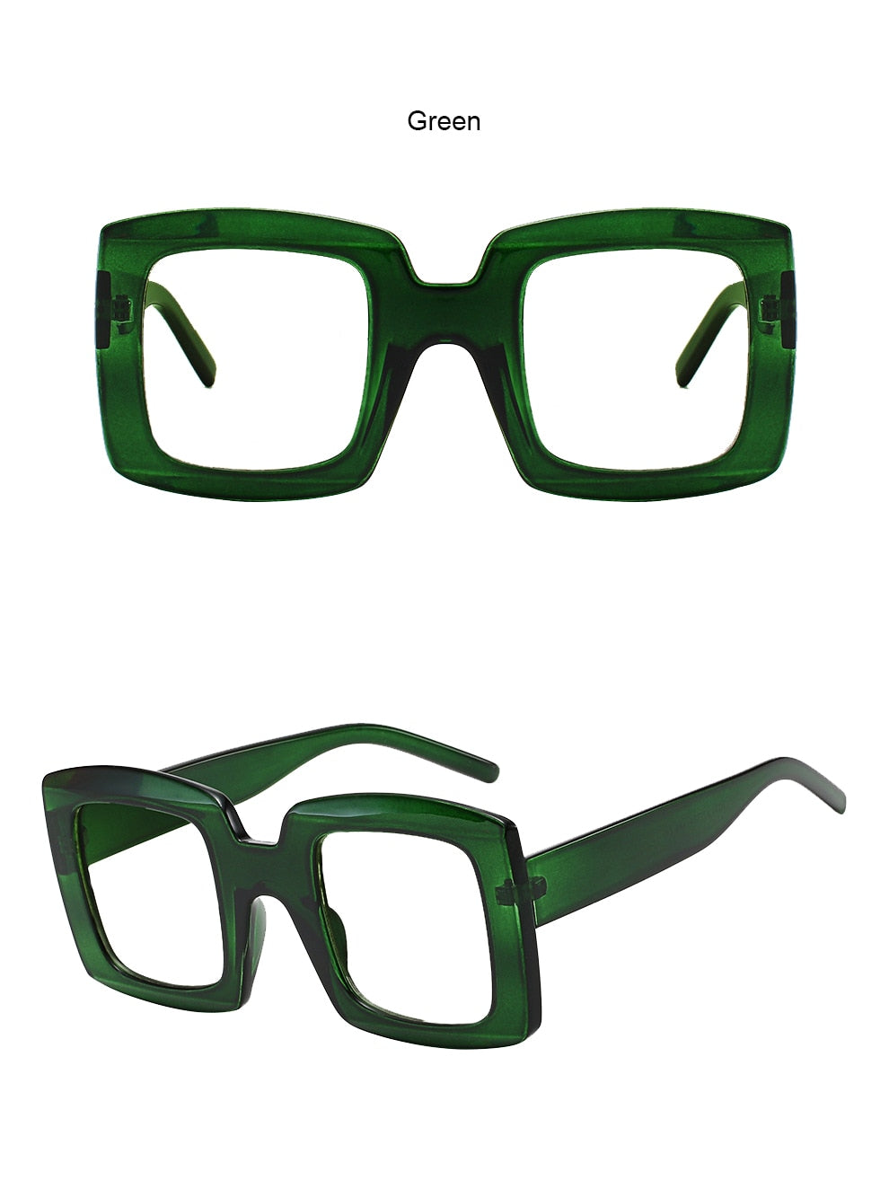 TEEK - Wide Square Reading Glasses | Prescribed or Zero Strength EYEGLASSES theteekdotcom green clear 0 