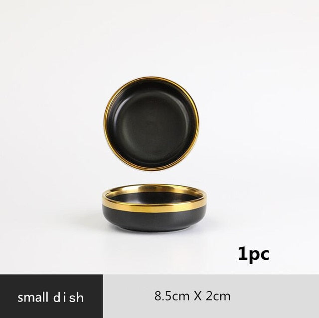 TEEK - Glit Rim Black Porcelain Plates HOME DECOR theteekdotcom Dish 1pcs  