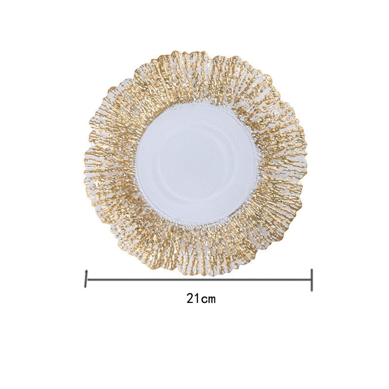TEEK - Nordic Sun Flower Texture Glass Plate Tableware HOME DECOR theteekdotcom Gold S  