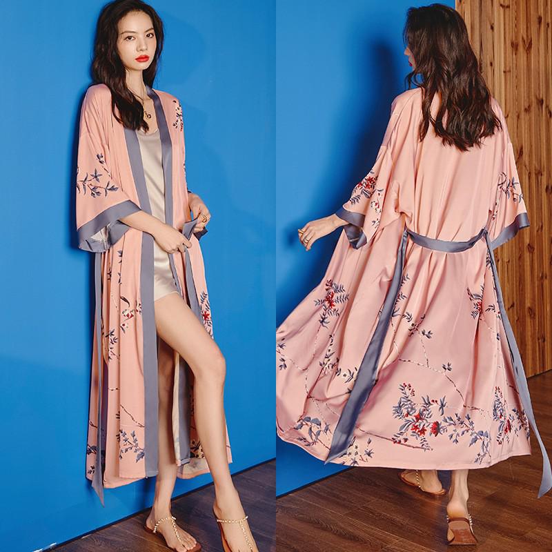 TEEK - Print Flower Long Robe Loungewear ROBE theteekdotcom Pink Flower 2 One Size 