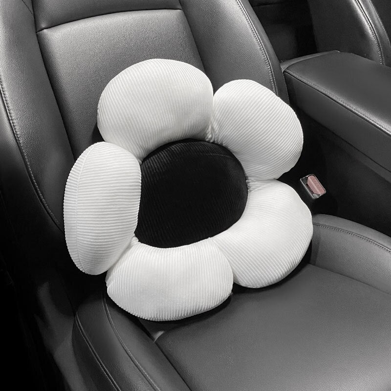 TEEK - BW Flower Car Cushions AUTO ACCESSORIES theteekdotcom white waist pillow  