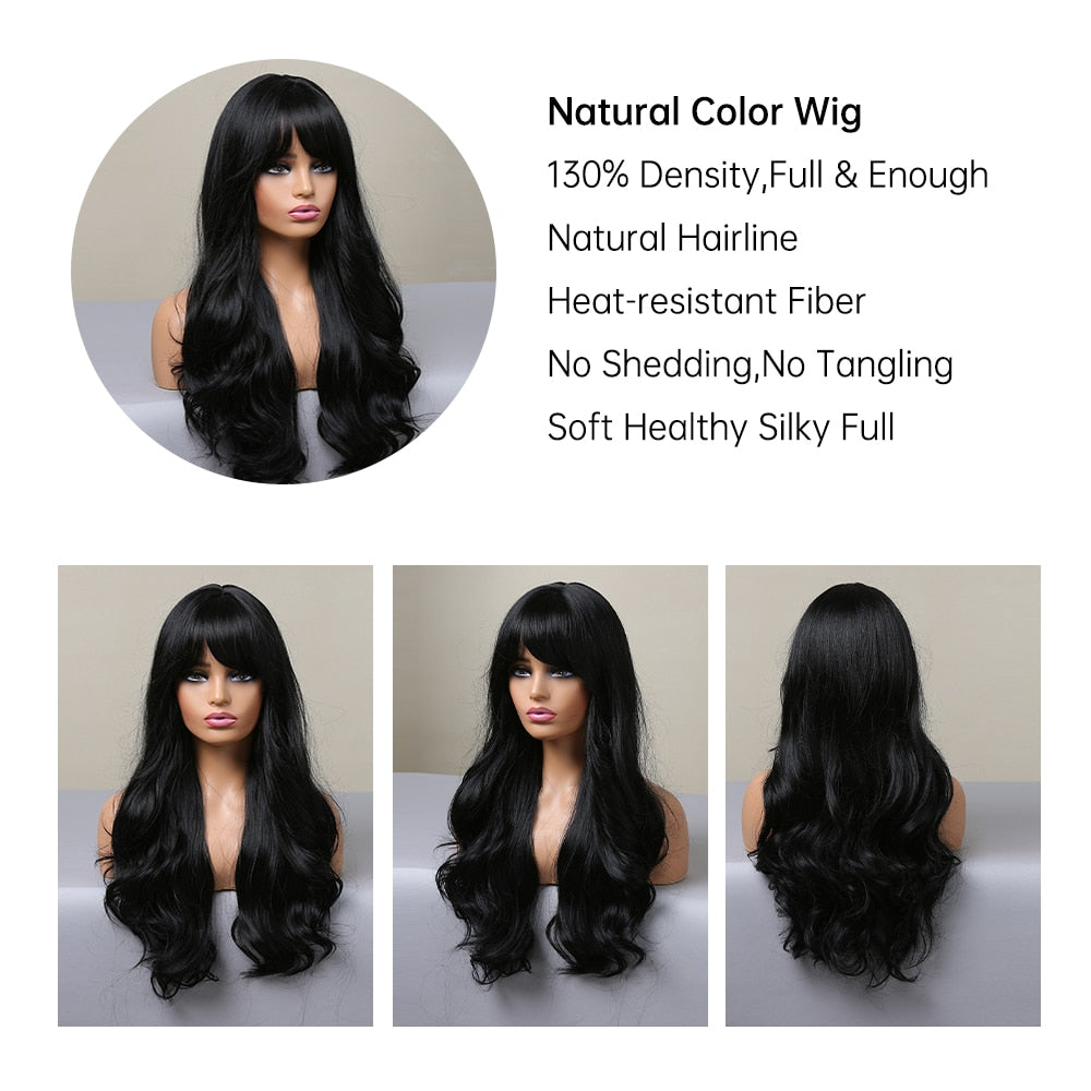 TEEK - Natural Look Long Wavy Synth Wig w/ Bangs HAIR theteekdotcom   