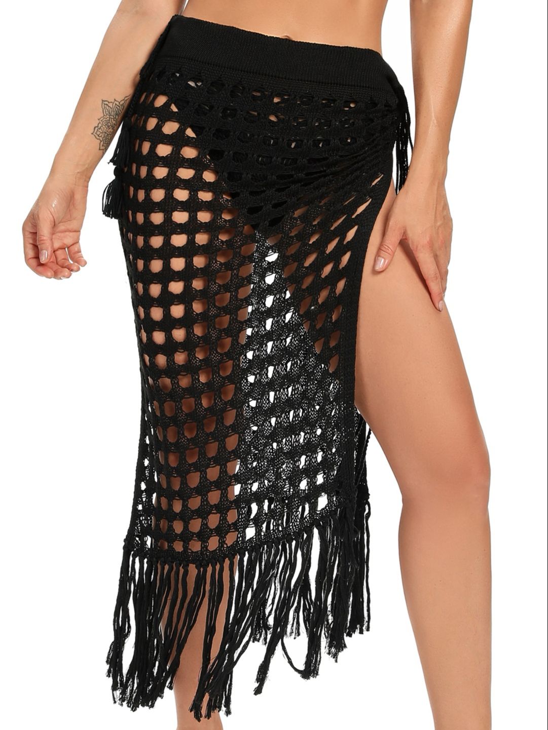 TEEK - Knit Split Tassel Beach Skirt SKIRT theteekdotcom Black S 