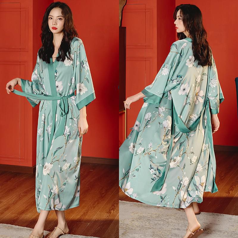 TEEK - Print Flower Long Robe Loungewear ROBE theteekdotcom Green Flower 2 One Size 