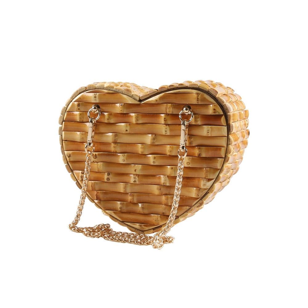 TEEK - Handmade Heart Wood Rattan Straw Purse BAG theteekdotcom Default Title  