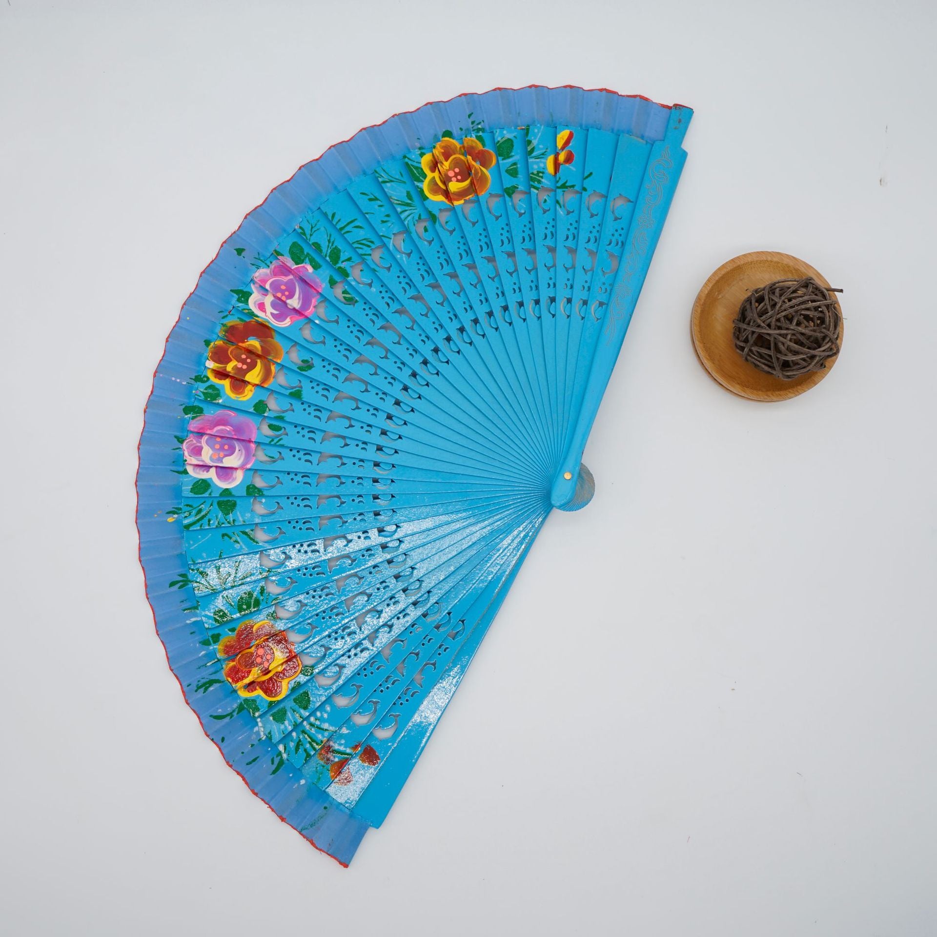 TEEK - Folding Fan Wood Spanish Style Fan FAN theteekdotcom blue  