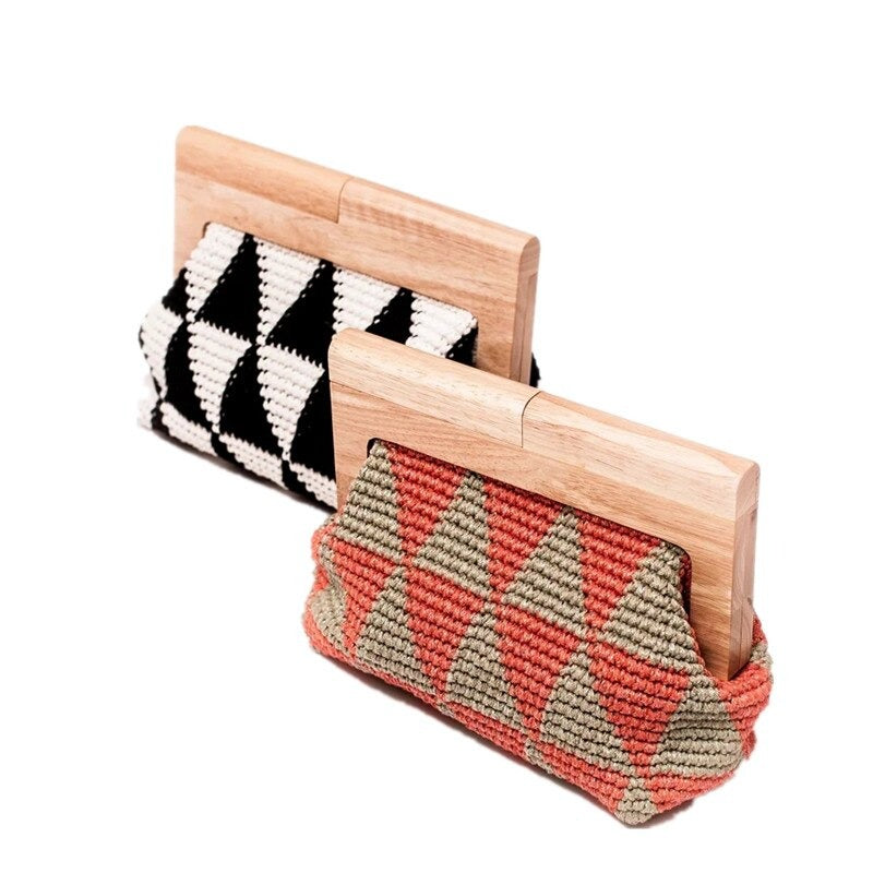 TEEK - Crochet Wood Grip Handbag BAG theteekdotcom   