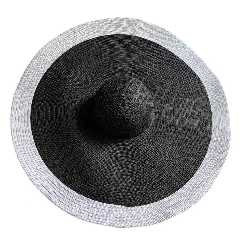 TEEK - 27.5in Oversized Wide Brim Sun Hat HAT theteekdotcom black and white 54-57cm/21.26-22.44in 