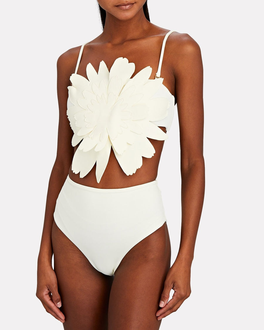 TEEK - Big Flower White/Green Bikini SWIMWEAR theteekdotcom White S 