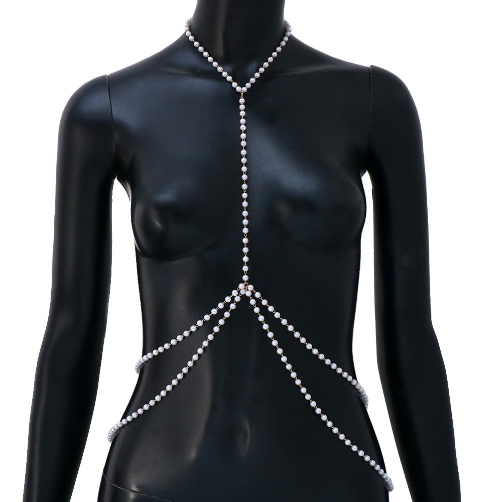 TEEK - Pearl Body Chain Necklace Harness JEWELRY theteekdotcom T-2  