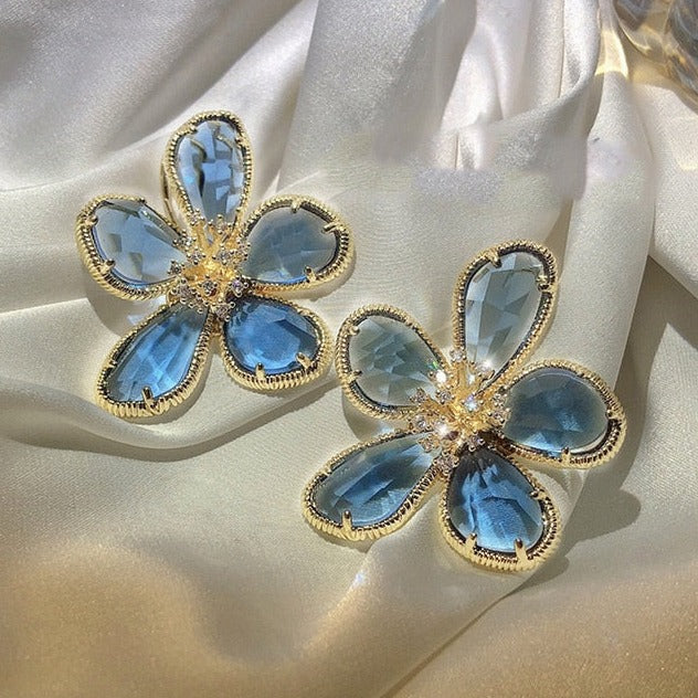 TEEK - Colored Crystal Flower Jewelry JEWELRY theteekdotcom blue  