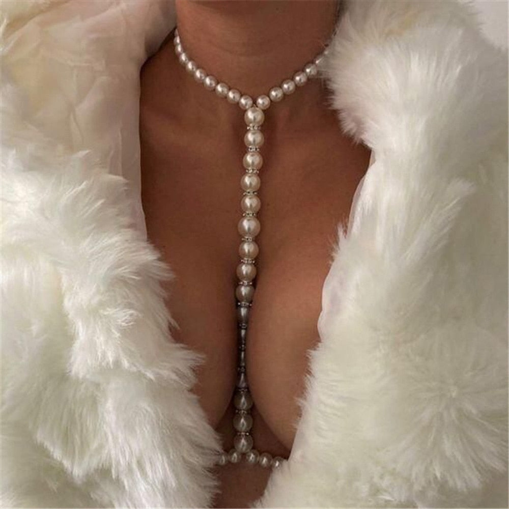 TEEK - Pearl Body Chain Necklace Harness JEWELRY theteekdotcom   