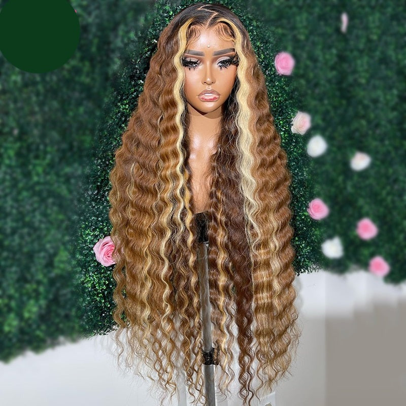 TEEK - Hiya Highlight Honey Blonde Deep Wave Wig HAIR theteekdotcom Highlight Blonde 8inches 13x4x1 Wig 150 Density