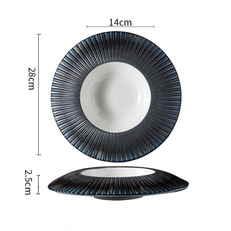 TEEK - Jap Striped Straw Hat Ceramic Dinner Plates HOME DECOR theteekdotcom I-28x2.5cm  