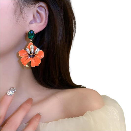 TEEK - Orange Enamel Flowers Drop Earrings JEWELRY theteekdotcom   