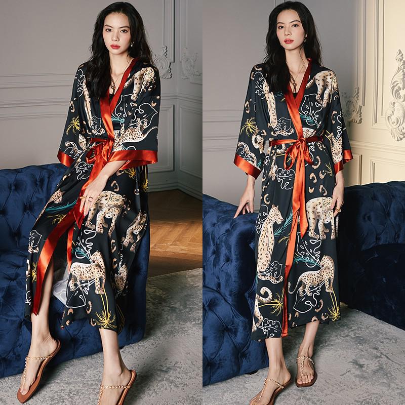 TEEK - Print Flower Long Robe Loungewear ROBE theteekdotcom Black Leopard One Size 
