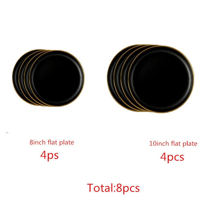 TEEK - Glit Rim Black Porcelain Plates HOME DECOR theteekdotcom 8pcs  