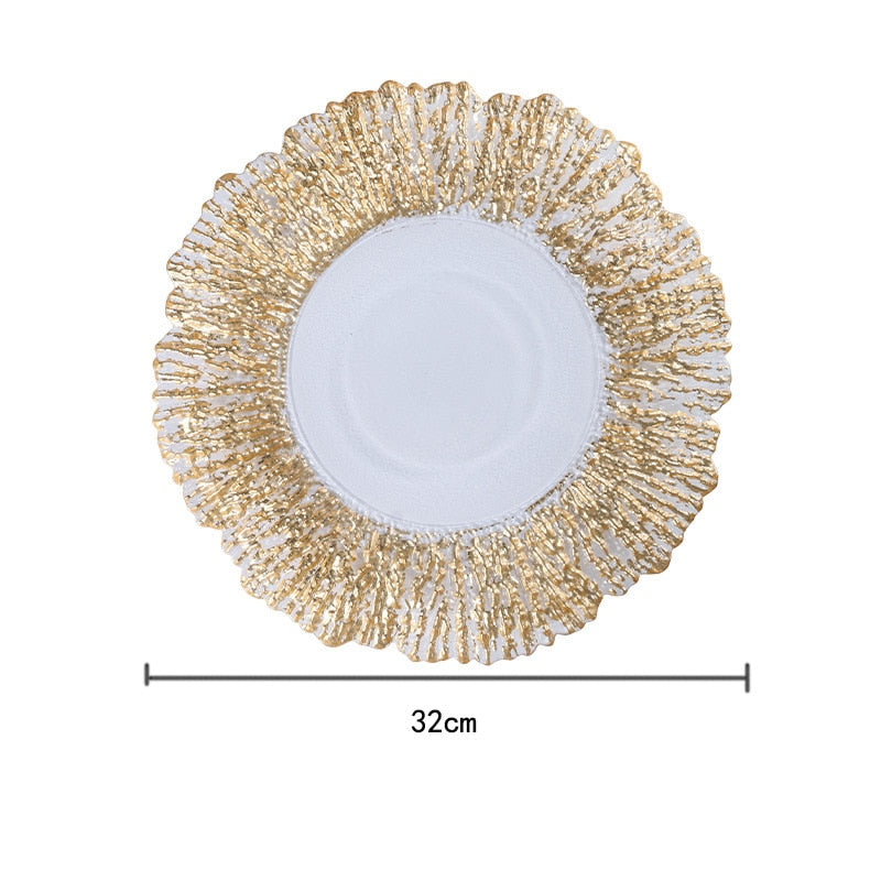 TEEK - Nordic Sun Flower Texture Glass Plate Tableware HOME DECOR theteekdotcom Gold L  