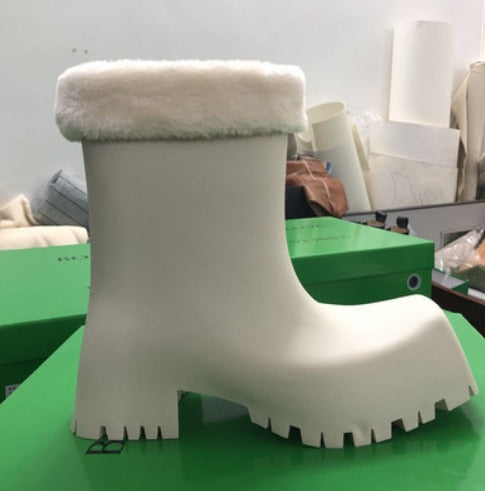 TEEK - Square Wear Platform Weather Boots SHOES theteekdotcom light grey with fur 4.5 