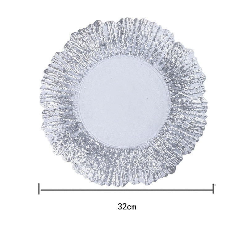 TEEK - Nordic Sun Flower Texture Glass Plate Tableware HOME DECOR theteekdotcom Silver L  