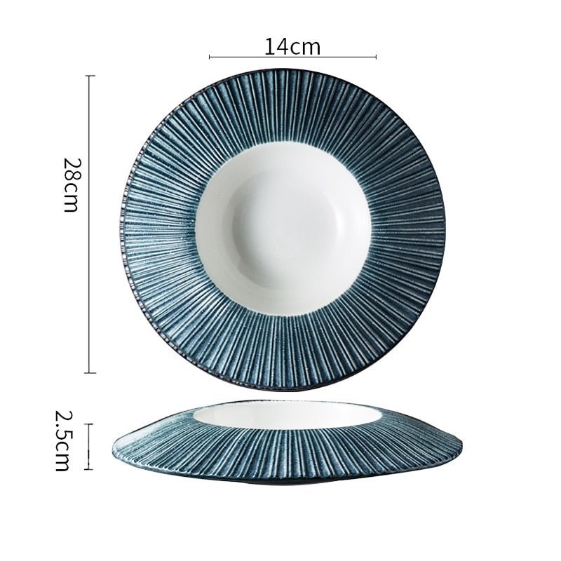 TEEK - Jap Striped Straw Hat Ceramic Dinner Plates HOME DECOR theteekdotcom L-28x2.5cm  