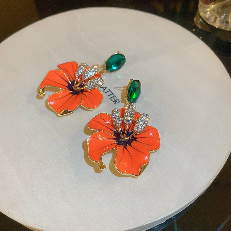 TEEK - Orange Enamel Flowers Drop Earrings JEWELRY theteekdotcom Default Title  
