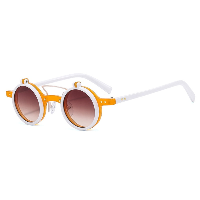TEEK - Round Punk Double Bridge Sunglasses EYEGLASSES theteekdotcom Orange white tea  