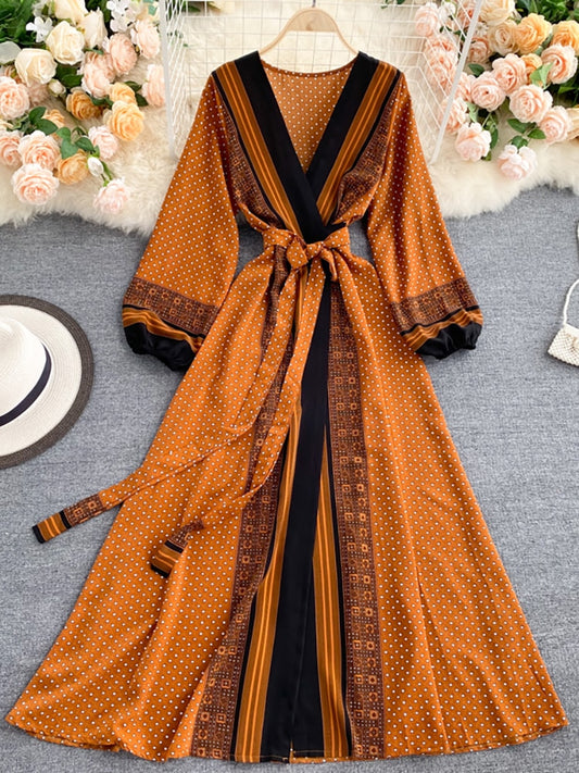 TEEK - Vintage Puff Sleeve Robe DRESS theteekdotcom Brown One Size 