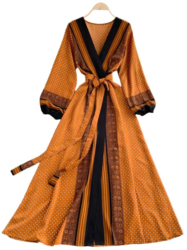 TEEK - Vintage Puff Sleeve Robe DRESS theteekdotcom Brown One Size 