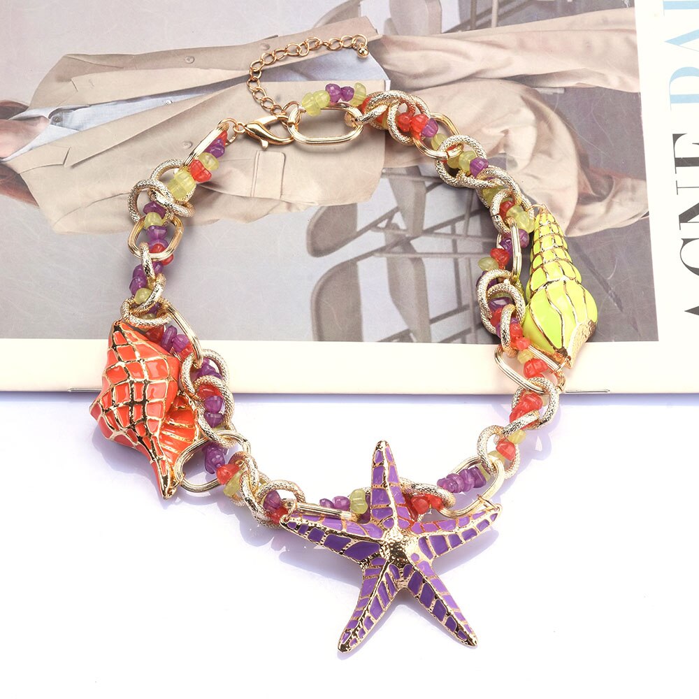 TEEK - Starfish Shell Charm Choker Necklace Set JEWELRY theteekdotcom   