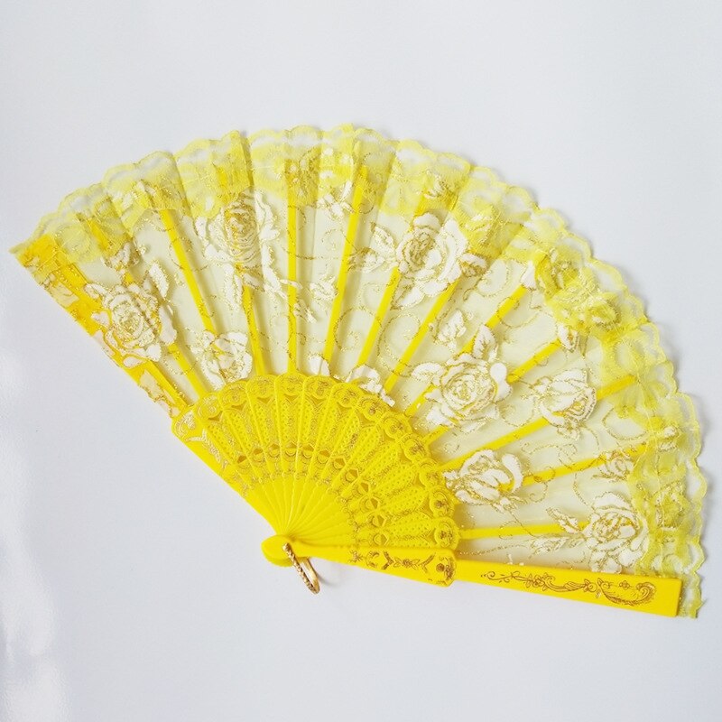 TEEK - Embroidery Bamboo Hand Folding Lace Fans FAN theteekdotcom yellow 25-30 days 