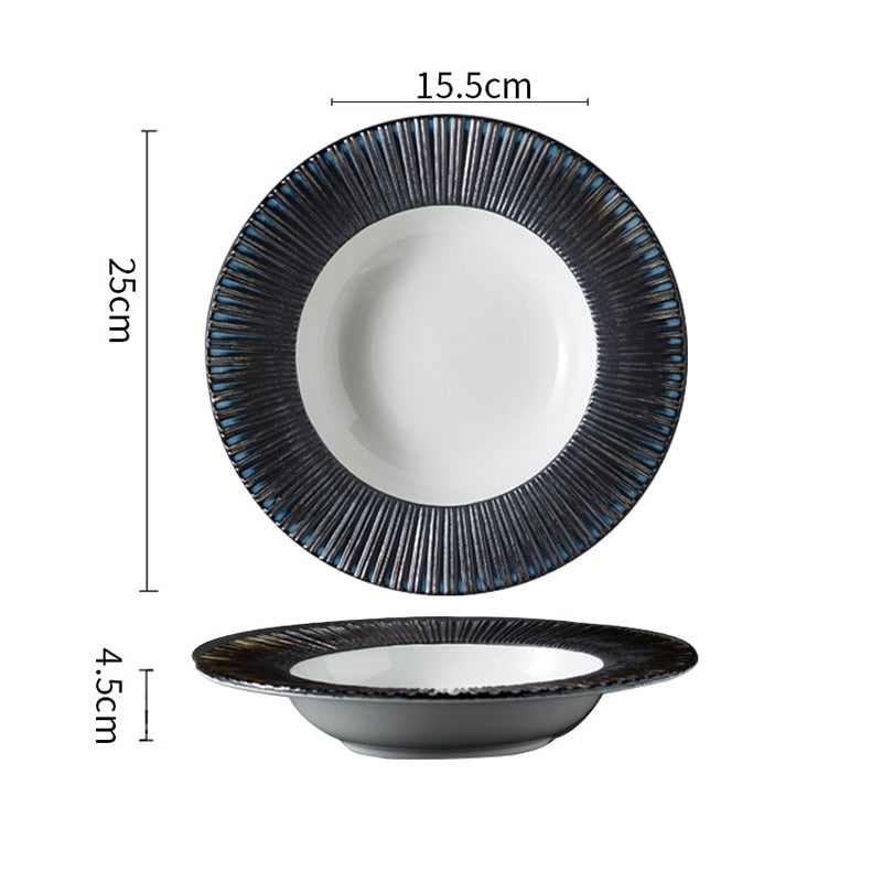 TEEK - Jap Striped Straw Hat Ceramic Dinner Plates HOME DECOR theteekdotcom G-25x4.5cm  