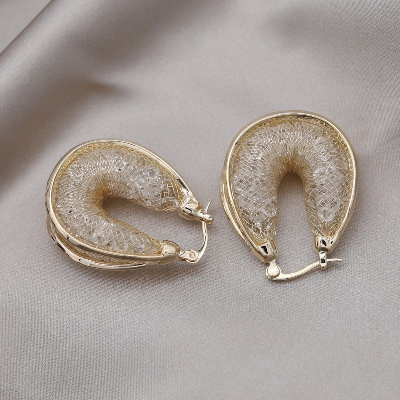 TEEK - 14K Gold plated Luxury Crystal Basket Earrings JEWELRY theteekdotcom gold-pulled  