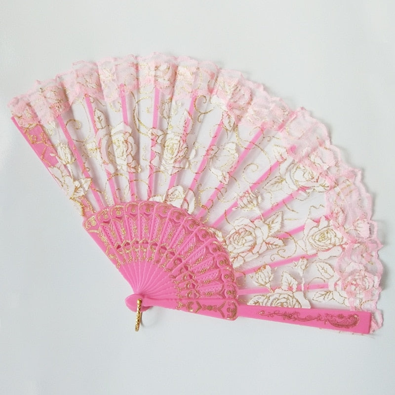 TEEK - Embroidery Bamboo Hand Folding Lace Fans FAN theteekdotcom pink 25-30 days 