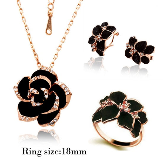 TEEK - Fashion Rose Flower Enamel Jewelry Sets JEWELRY theteekdotcom rose gold black 3 18mm/0.71in  