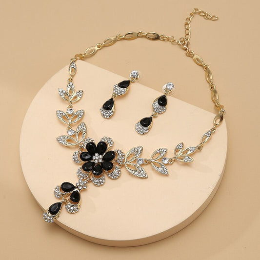 TEEK -  Black Crystal Flower Jewelry Set JEWELRY theteekdotcom Default Title  