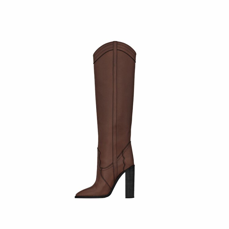 TEEK - Round Lady Knee High Boots SHOES theteekdotcom Dark Brown 9.5cm/3.72in US 5.5 