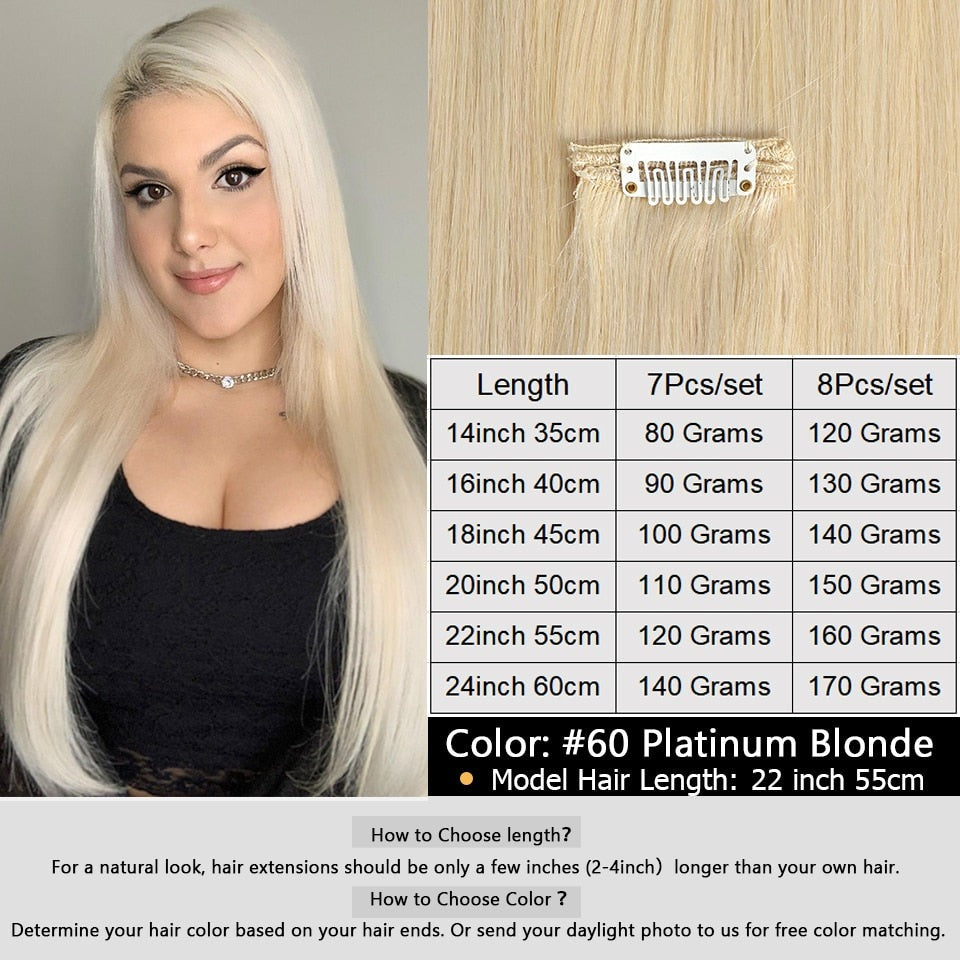 TEEK - Lit Clip in Natural Hair Extensions HAIR theteekdotcom Platinum Blonde 60 14inch 8Pcs max approx. 30%