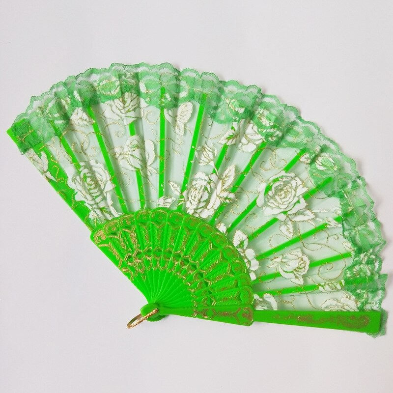 TEEK - Embroidery Bamboo Hand Folding Lace Fans FAN theteekdotcom green 25-30 days 