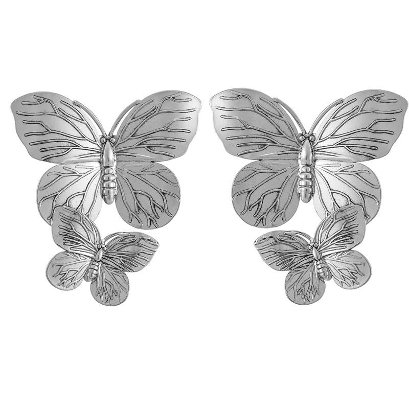 TEEK - Gold Tone Two Butterflies Earrings JEWELRY theteekdotcom Silver  