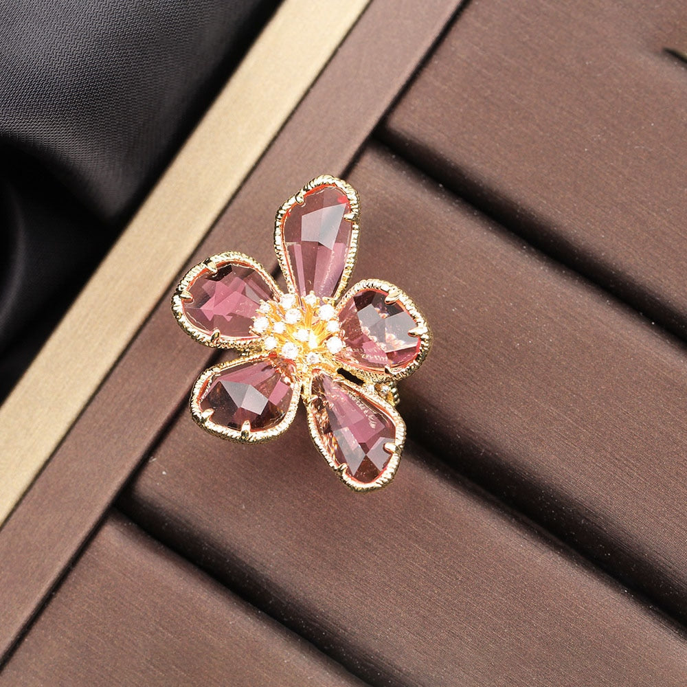 TEEK - Colored Crystal Flower Jewelry JEWELRY theteekdotcom pink ring 1PC  