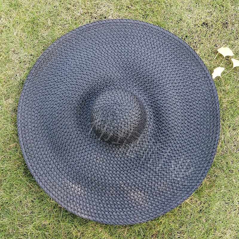 TEEK - 27.5in Oversized Wide Brim Sun Hat HAT theteekdotcom black (hollow) 54-57cm/21.26-22.44in 