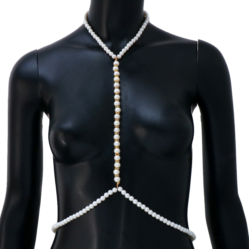 TEEK - Pearl Body Chain Necklace Harness JEWELRY theteekdotcom T-1 10-15 days 