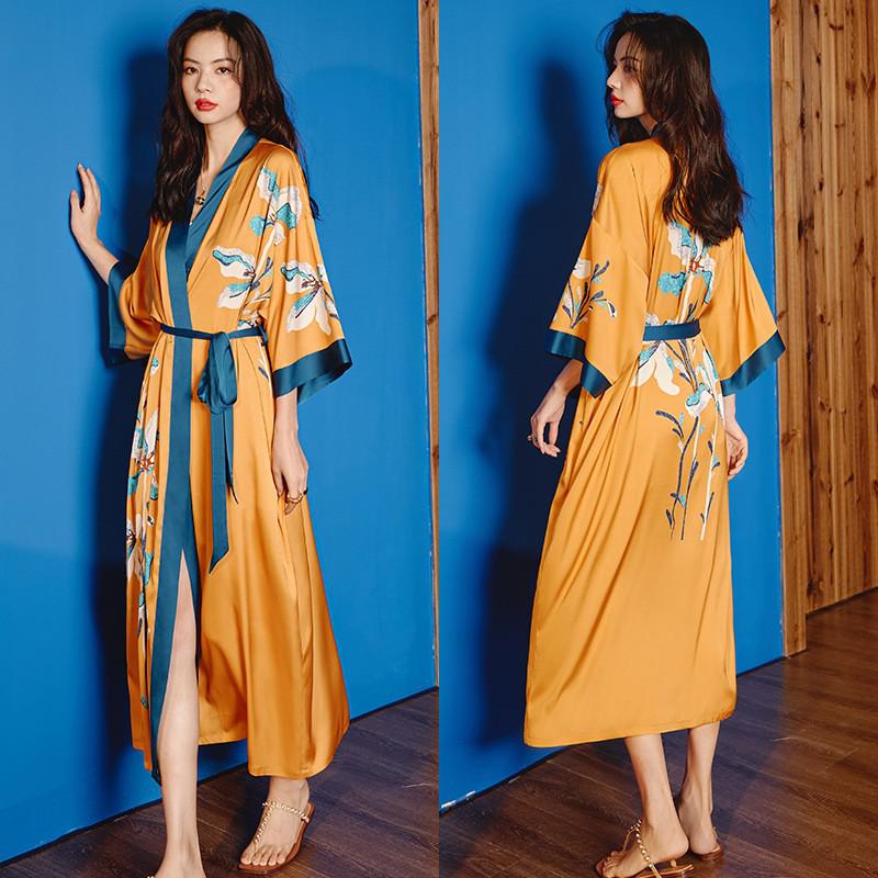 TEEK - Print Flower Long Robe Loungewear ROBE theteekdotcom Yellow Flower One Size 