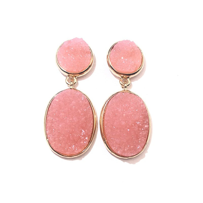 TEEK - Oval Druzy Stone Earrings JEWELRY theteekdotcom YM0095 pink  