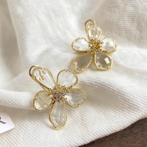 TEEK - Colored Crystal Flower Jewelry JEWELRY theteekdotcom gold white  